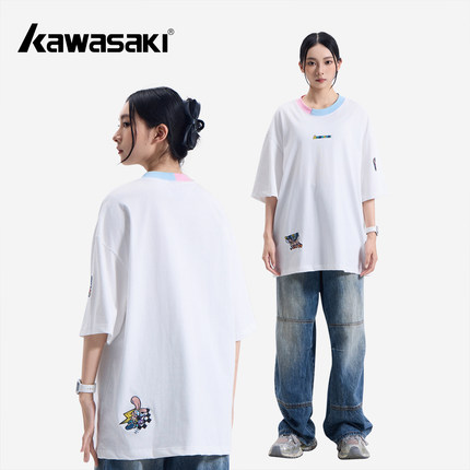 Kawasaki川崎x麥曉欣联名270G重磅纯棉刺绣宽松休闲短袖 男女同款