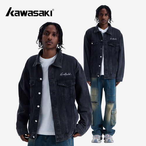 Kawasaki川崎美式字体绣花牛仔