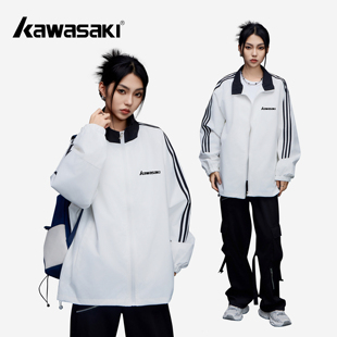 Kawasaki川崎美式 夹克外套 街头街头条纹宽松休闲百搭运动立领长袖