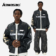 Kawasaki川崎 万针刺绣高街休闲百搭防风防水机能机车服pu皮夹克