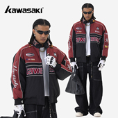 Kawasaki川崎90鸭绒美式 复古刺绣撞色休闲机车保暖防寒锁温羽绒服