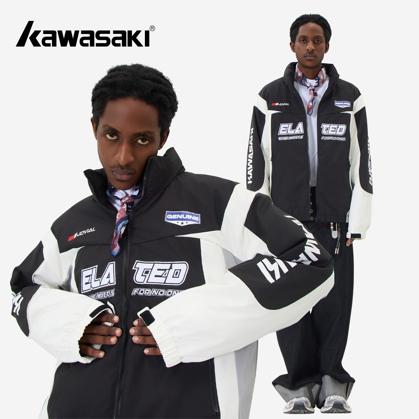 Kawasaki 川崎 90鸭绒美式复古刺绣条纹撞色极寒保暖运动袖羽绒服,男装,羽绒服,淘宝优惠券,粉丝福利购,淘宝优惠卷