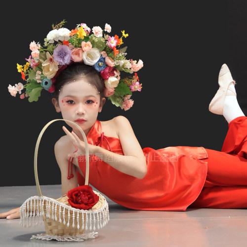 簪花入梦舞蹈演出服古典舞儿童花篮道具女童新款港风群舞表演服饰