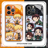 Q版 鬼灭之刃适用苹果17手机壳iphone16promax炭治郎15我妻善逸14plus动漫13mini玻璃12新款 11男生x