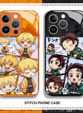 Q版鬼灭之刃适用苹果17手机壳iphone16promax炭治郎15我妻善逸14plus动漫13mini玻璃12新款11男生x/8/xr/xs/7