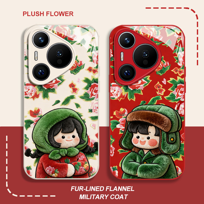 毛绒大花布手机壳适用华为系列