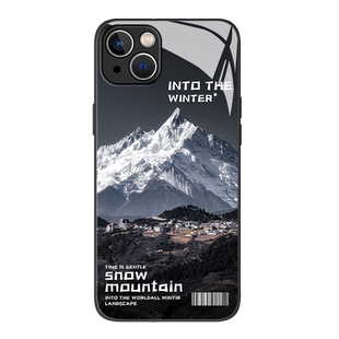 雪山适用苹果15手机壳16/iphone14pro潮牌13小众ins风12mini高级感11玻璃xs新款max个性8plus男女x防摔xr套7