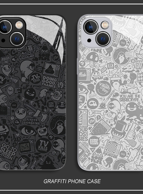 潮牌涂鸦适用vivox100手机壳s18情侣x90s创意17pro个性x80玻璃s16e新款x70高级感s15小众x60男女x27黑色x50套