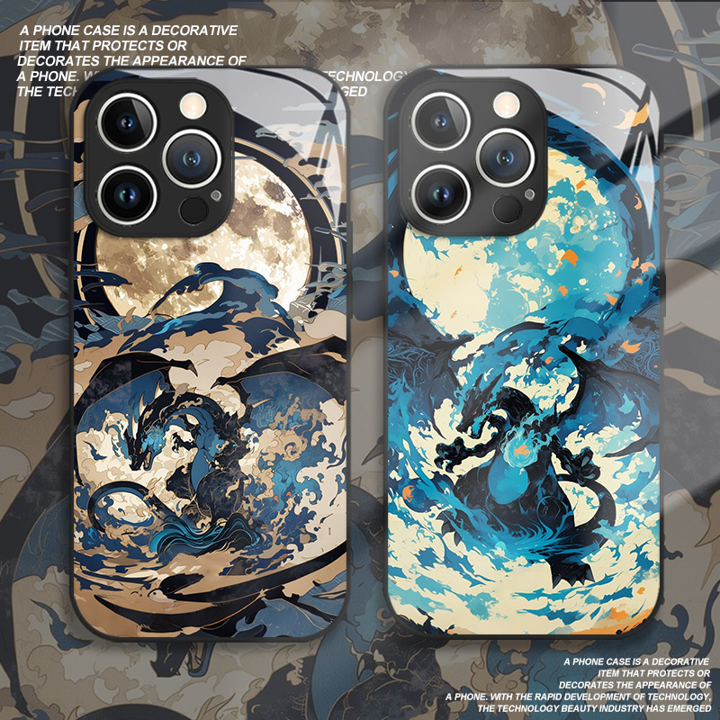国风喷火龙适用苹果16手机壳iphone15promax宝可梦14plus新中式13mini玻璃12新款11高级感x动漫8男xr/xs/7/se