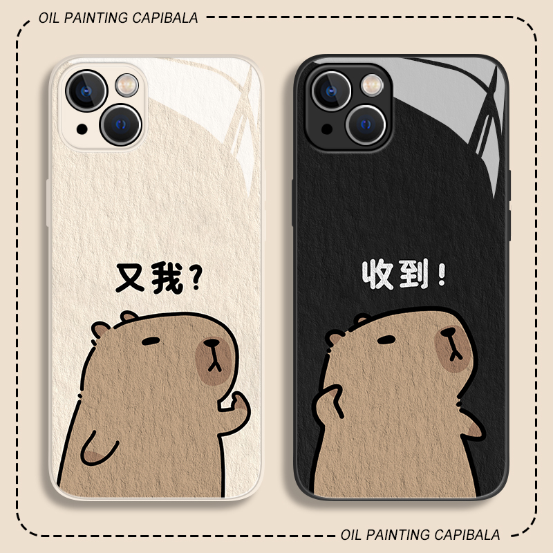 油画水豚手机壳适用苹果系列