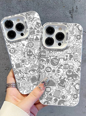 白色涂鸦适用小米14手机壳k70潮牌11ultra红米note13情侣k60pro个性12s彩银10新款k50高级感k40创意k30趣味男