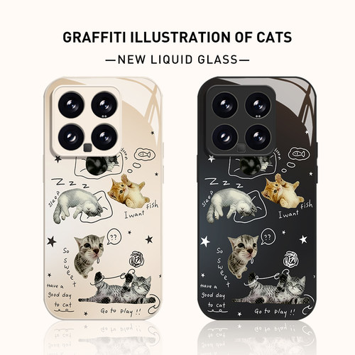 线条插画猫咪手机壳适用小米红米