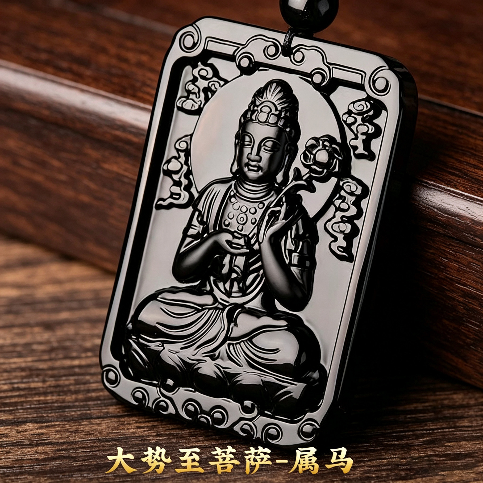 天然黑曜石本命佛本命年护身吊坠