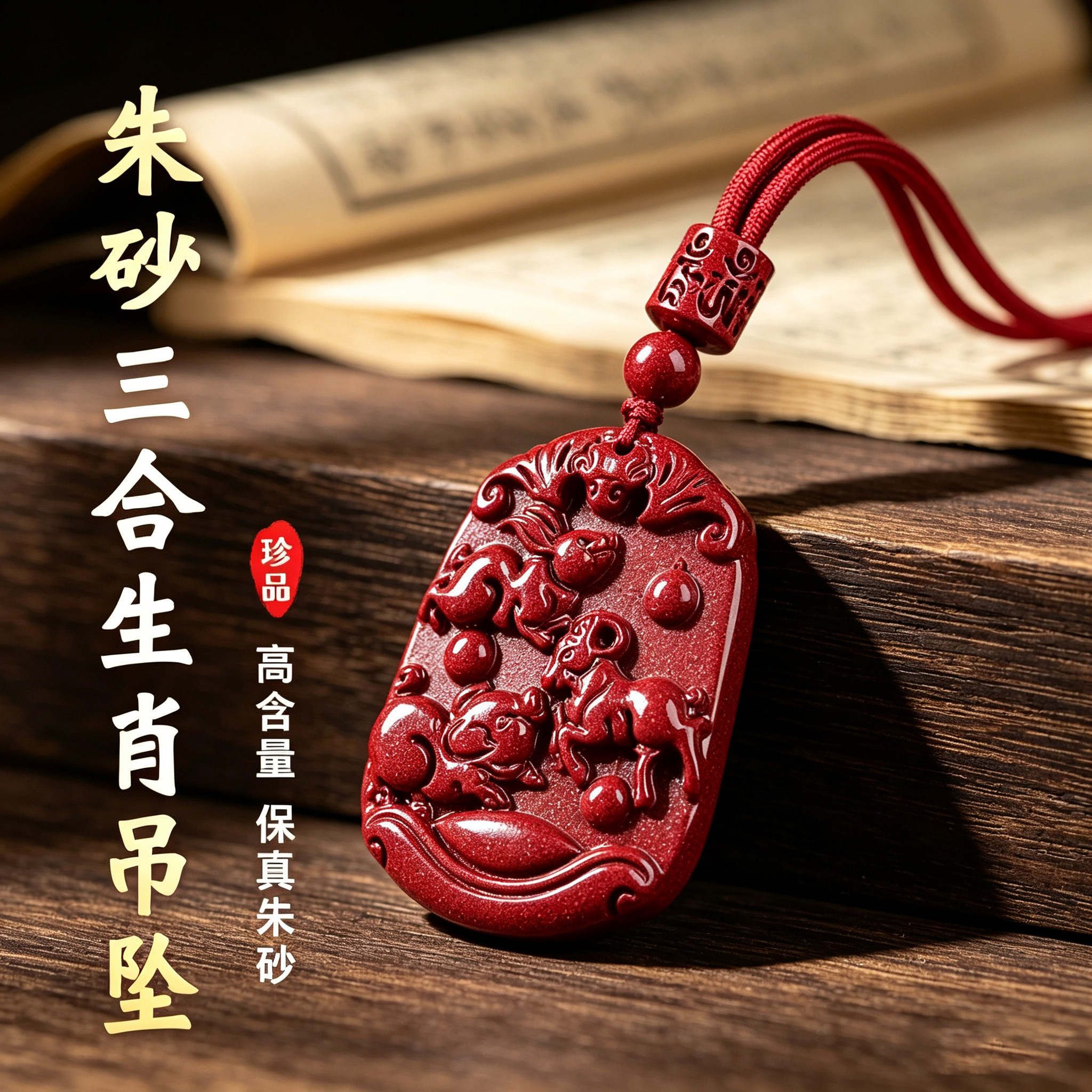天然朱砂十二生肖本命年转运吊坠