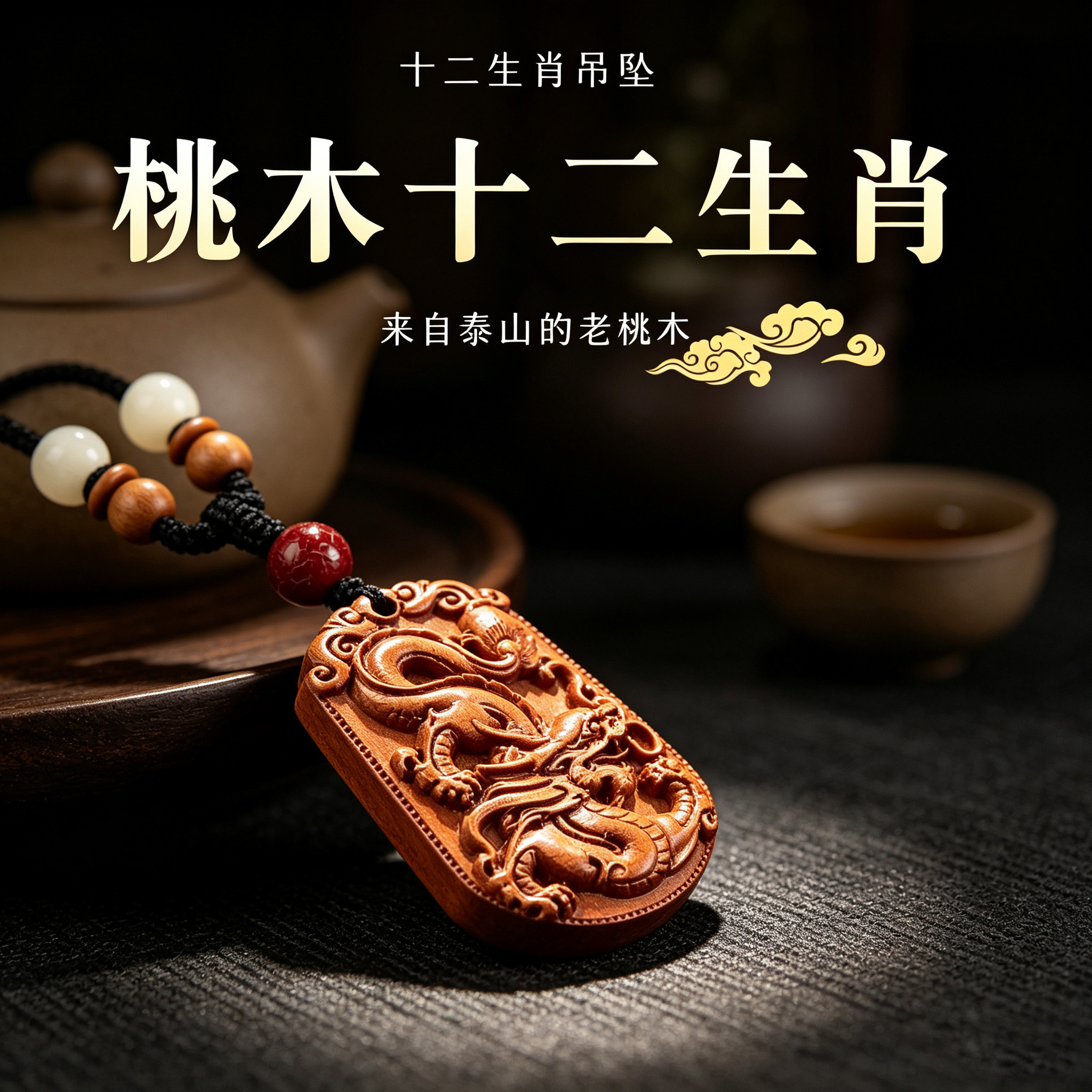 天然老桃木生肖本命年转运吊坠