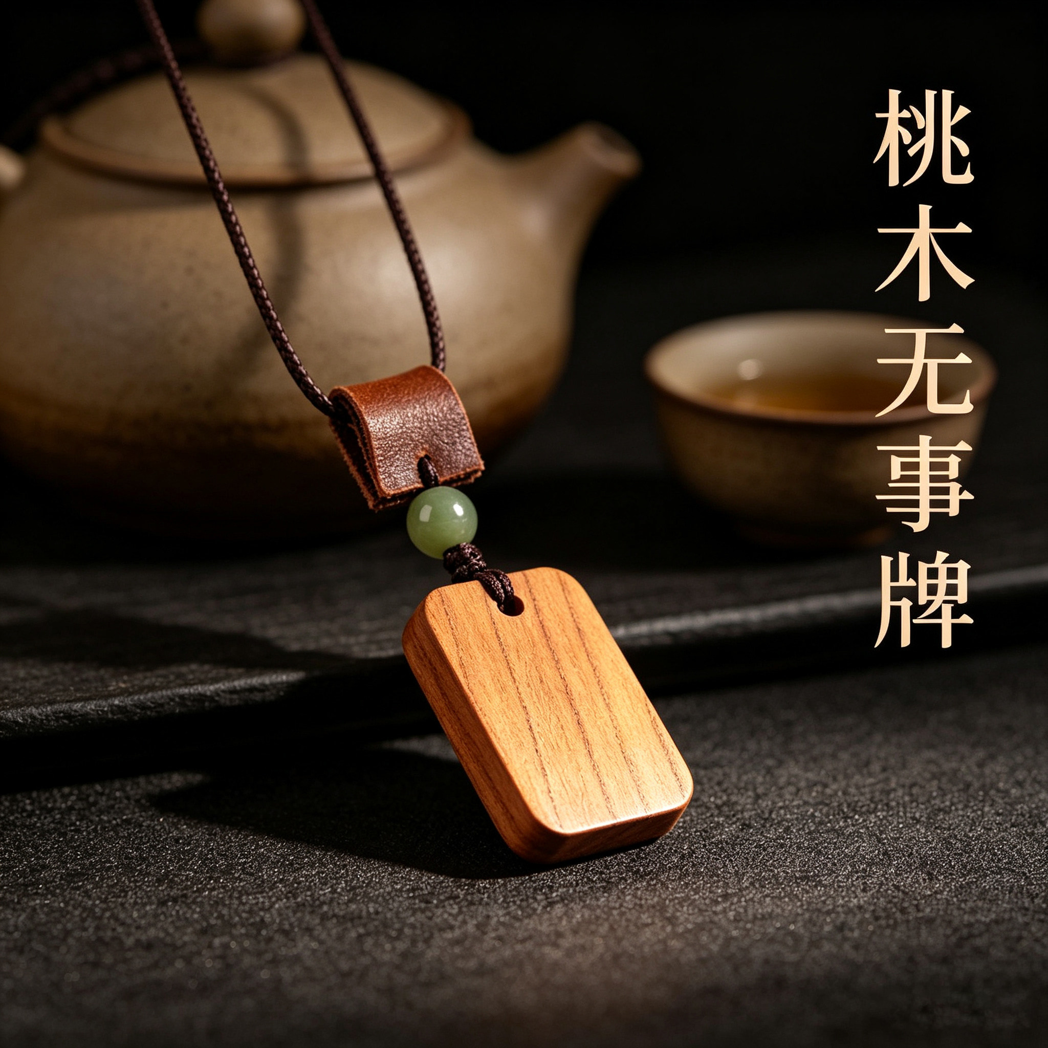 老桃木无事牌本命年转运吊坠