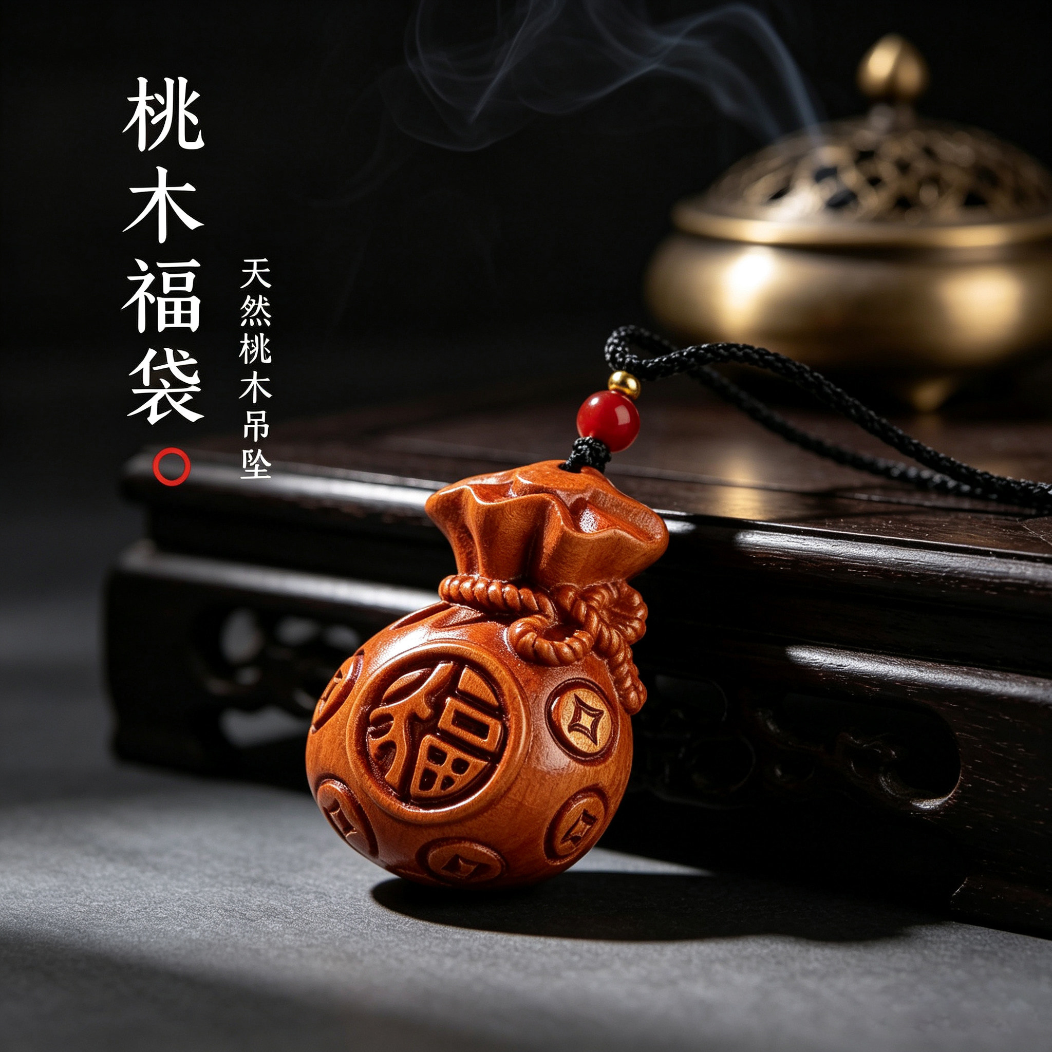 老桃木福袋吊坠本命年转运护身