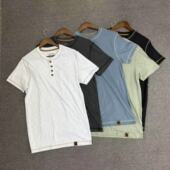 飞姐外小铺 T恤字母刺绣 短袖 LD100棉竹节棉4粒扣亨利领男夏季 新品