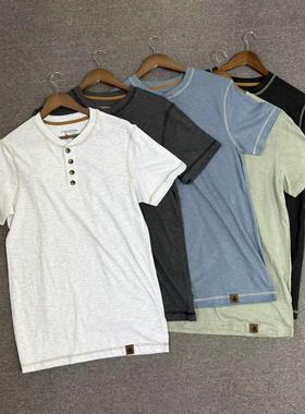 飞姐外小铺 LD100棉竹节棉4粒扣亨利领男夏季新品短袖T恤字母刺绣