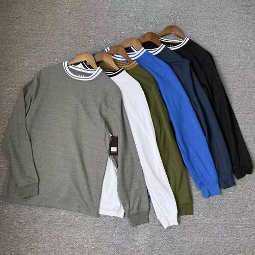 华夫格男撞色条纹长袖T恤6色