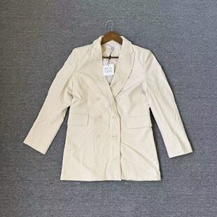 飞姐外贸小铺   春秋女款新品 空气布 双排扣西装外套 大领口