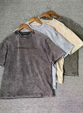 瑕疵处理 成衣水洗毛圈料80棉男圆领短袖T恤高街风压花字母潮