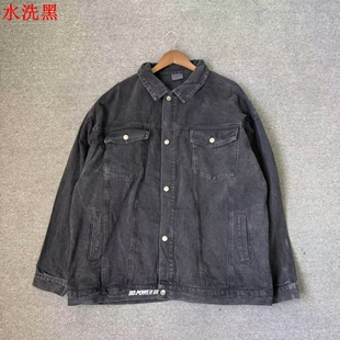 瑕疵处理 水洗牛仔布男翻领上衣做旧风大口袋休闲高街 不退不换