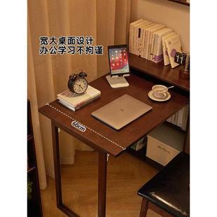实木折叠书桌电脑桌小户型书柜书架一体家用转角卧室儿童学习桌子