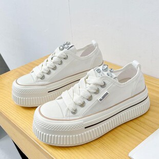 网纱透气厚底小白鞋 新款 韩版 女2025夏季 薄款 百搭水钻运动休闲板鞋