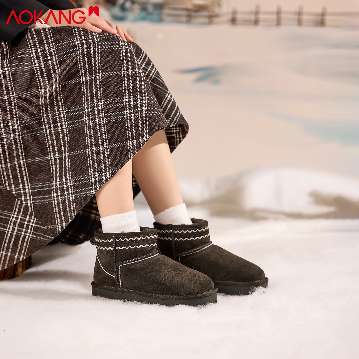 奥康冬季加厚保暖雪地靴