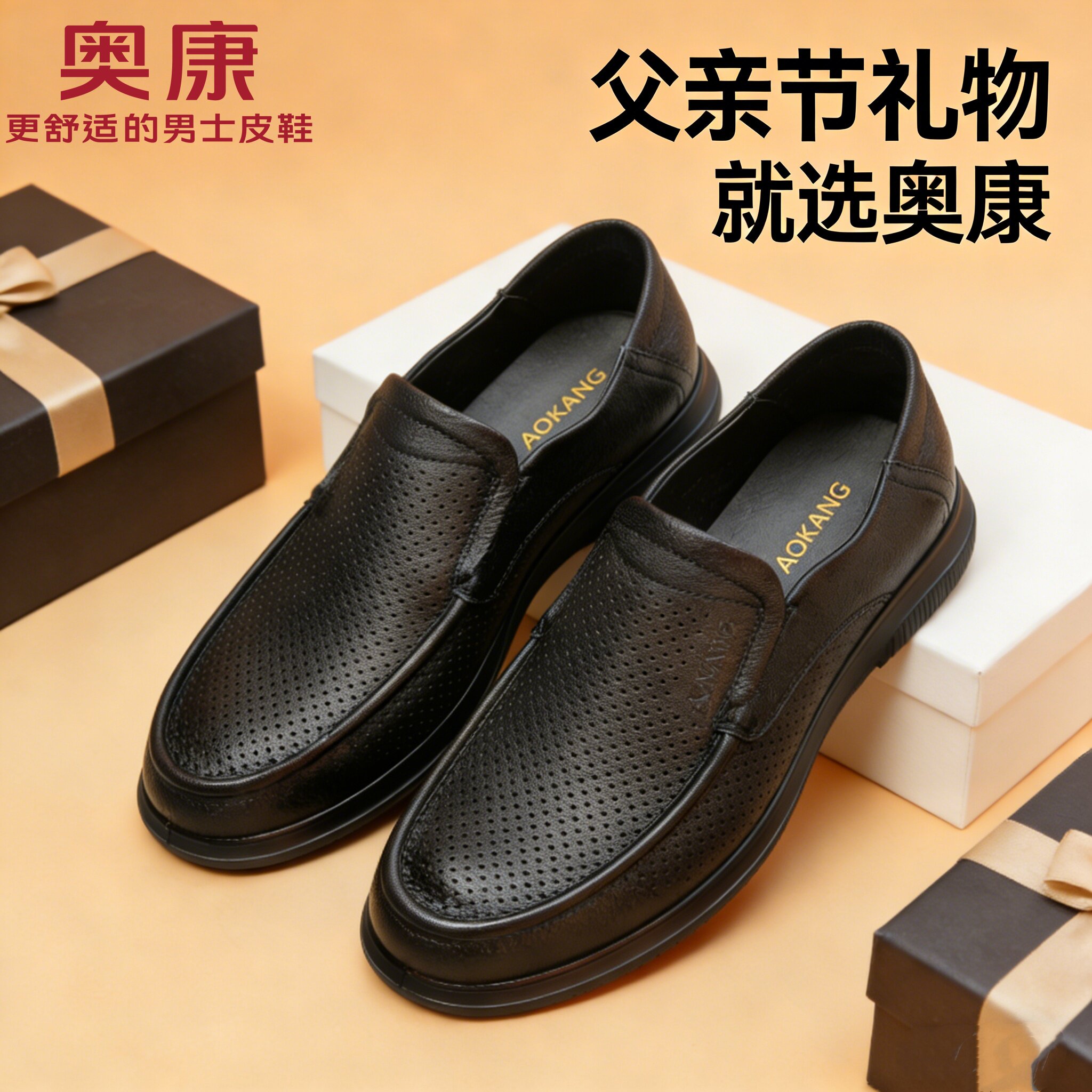 奥康男士皮鞋中年爸爸夏季真皮镂空一脚蹬羊皮2026新款休闲男鞋夏