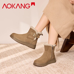 奥康 勃肯鞋女冬季加绒加厚保暖高帮棉靴户外防滑雪地靴2025新款