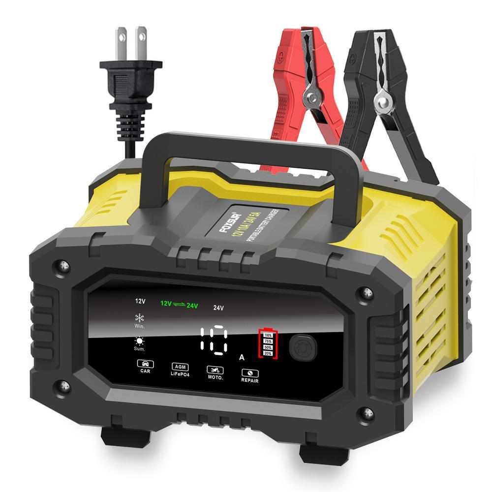 FOXSUR 10A手提款12V24V摩托车电瓶充电机便携式汽车电瓶充电器