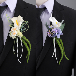 韩式 佩花 婚礼仿真胸花白绿系仙气手工襟花新郎新娘结婚高档礼盒装