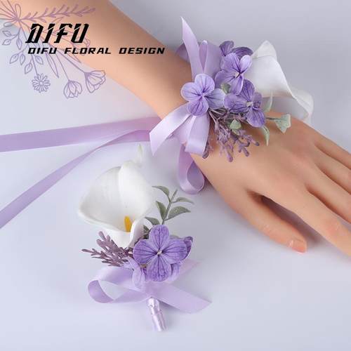 超仙紫色姐妹手腕花婚礼商务胸花