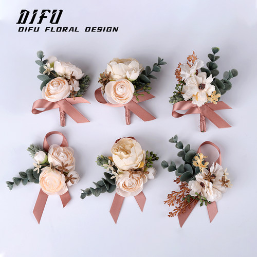 高级暖咖色婚礼胸花商务嘉宾襟花