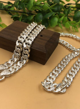 梦至尊S999男士项链单扁实心银链福男款足银个性霸气潮人约77克长