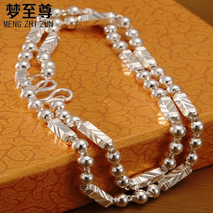 梦至尊S999男士项链时尚霸气粗款白银六角链子银饰礼物送男友定制