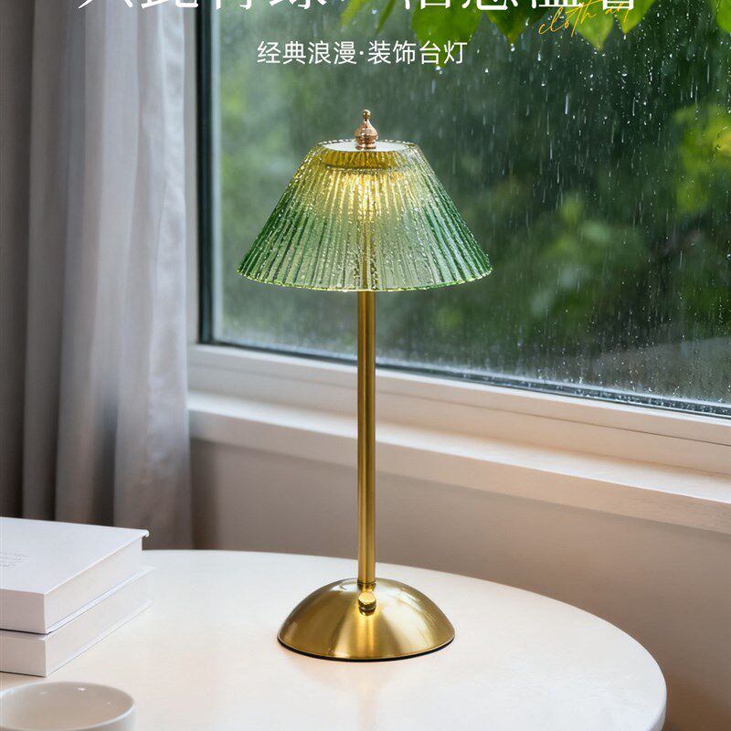 充电玻璃台灯卧室床头灯轻奢高级感2025新覆古中古装饰氛围小夜灯