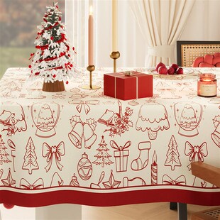 精选圣诞桌布氛围感装饰布置红色2025新款新年喜庆茶几餐桌台布长
