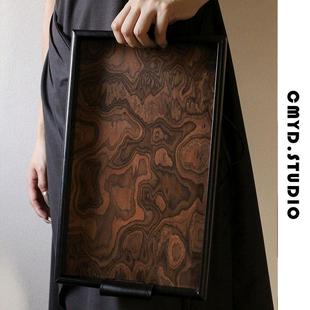 香薰实木托盘家居梳妆台首饰盘皮革收纳盘中古风装 CMYD法式 饰摆件