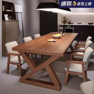 家用小户型一桌六椅组合大板桌吃饭桌 去客厅化实木芯餐桌2024新款
