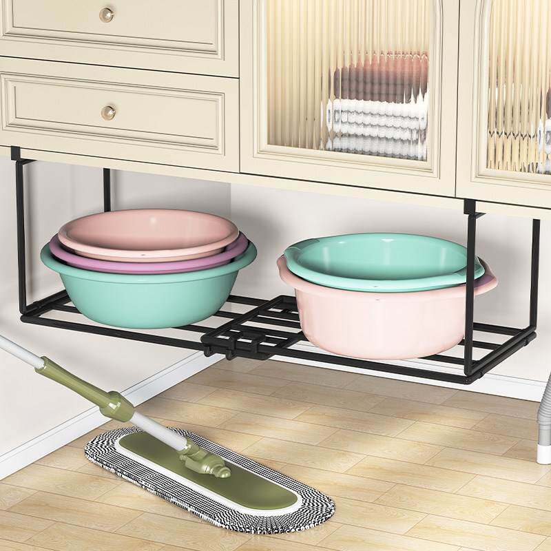 家用脸盆收纳架免打孔洗漱台浴室柜下神器折叠置物架卫生间悬挂式