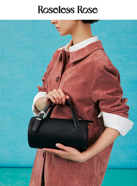 RoselessRose新款牛皮立体圆筒包手提斜挎单肩腋下牛仔包女水桶包