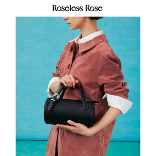 RoselessRose新款牛皮立体圆筒包手提斜挎单肩腋下牛仔包女水桶包