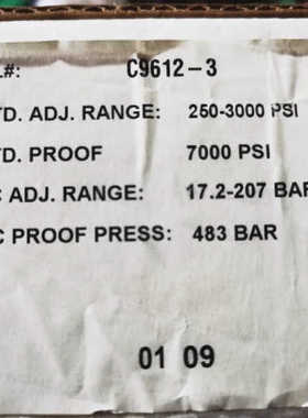 C9612-3 PRESSURE ACTUATED SWITCH 250-3000PSI 17.2-207BAR开关