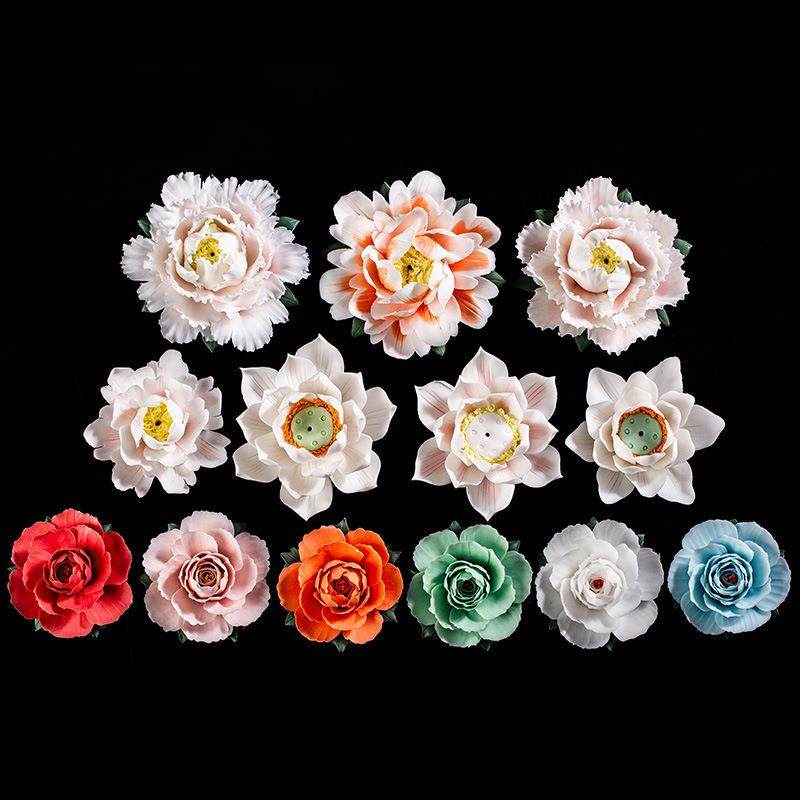 德化纯手工陶瓷花牡丹莲花玫瑰花香插书房客厅办公桌扩香器礼品