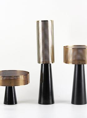 轻奢创意金属镂空果盘花瓶组合家居摆件售楼部样板房花瓶托盘饰品