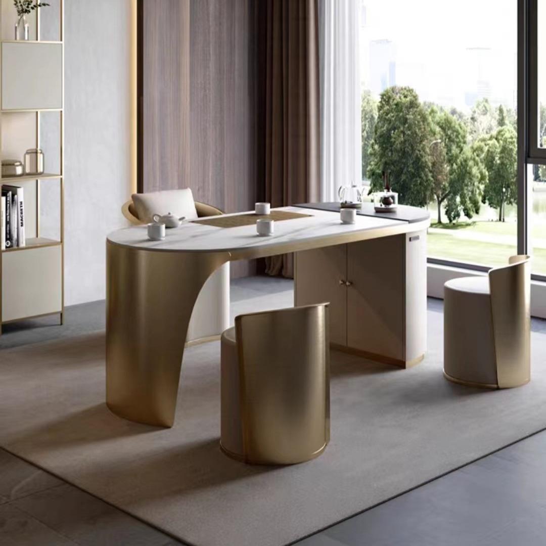 新中式大师设计家用岩板茶盘电器一体茶桌办公台客厅现代奢华茶台