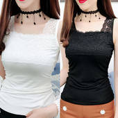 莫代尔棉背心打底内搭女春夏蕾丝花边新款 上衣大码 弹力薄款 无袖